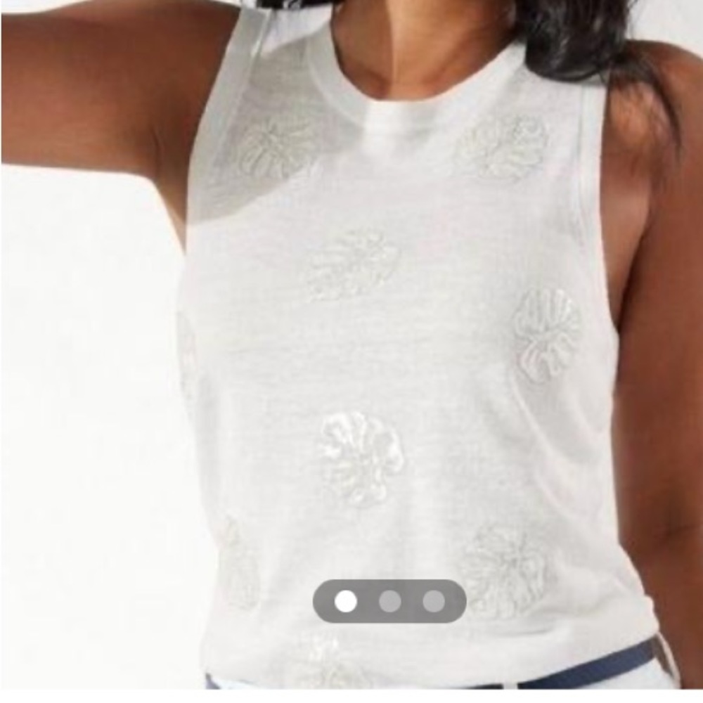 Tommy Bahama White Embroidered Palm Tank